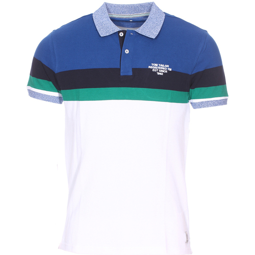 Vêtements Homme Camiseta Estampa Frente Masculina Polo W Polo  en coton blanc à rayures bleues et vertes Blanc