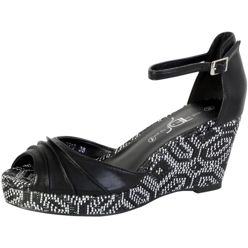 Chaussures Femme Sandales et Nu-pieds The Divine Factory Sandales Compensée Femme TDF2910 Noir