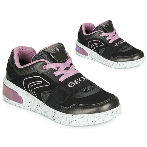 Chaussures Fille Geox J XLED GIRL Noir / Rose / LED - Livraison Gratuite 