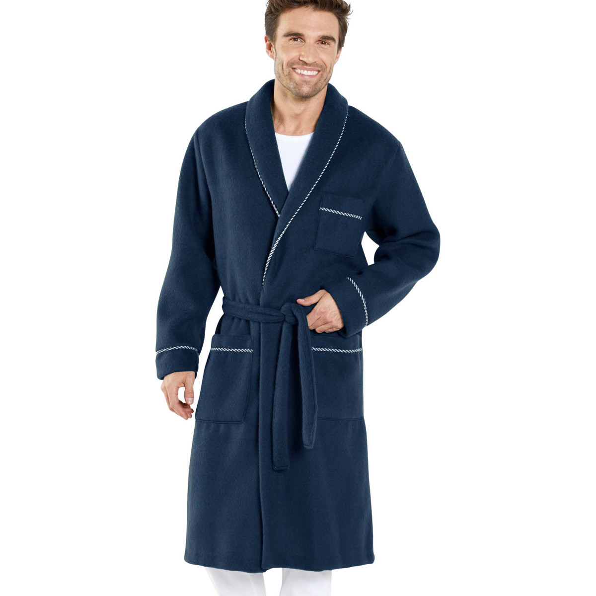 Vêtements Homme Pyjamas / Chemises de nuit Daxon by  - Robe de chambre maille courtelle Bleu