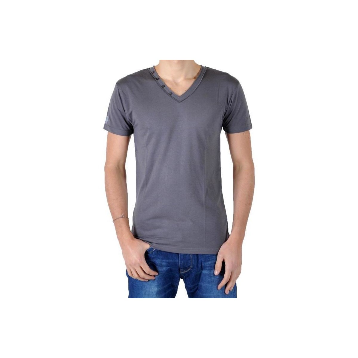 Vêtements Homme T-shirts manches courtes Eleven Paris T-Shirt L2 Basic V Button SS Gris