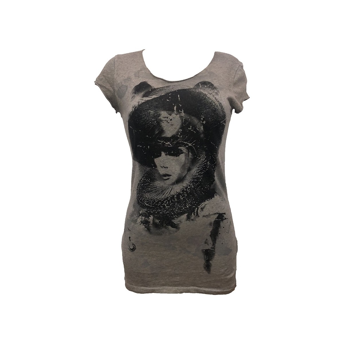 Vêtements Femme T-shirts manches courtes Rich & Royal Rich&Royal Tee shirt Visages Gris 13Q466 Gris
