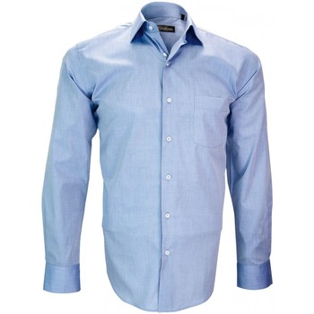 Vêtements Homme Chemises manches longues Emporio Balzani chemise fil a fil firenze bleu Bleu