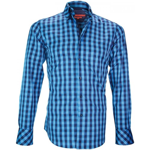 Vêtements Homme Chemises manches longues Chemise Oxford Derby Vert chemise double col cardiff bleu Bleu