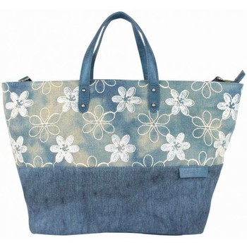 cabas patrick blanc  sac cabas xl  toile délavée fleur bleu 