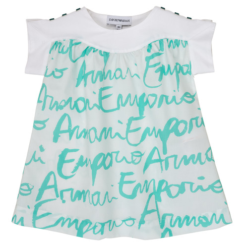 Vêtements Fille distressed logo-print cotton T-shirt Emporio Armani Anas Blanc / Bleu