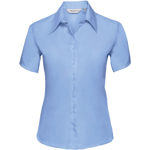 Russell Collection Chemisier à manches courtes sans repassage BC1036 Bleu -  Vêtements Chemises / Chemisiers Femme 46,15 €
