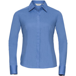Vêtements Femme Chemises / Chemisiers Russell Collection Chemisier à manches longues en popeline BC1017 Bleu