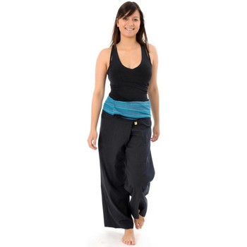 Vêtements Femme Pantalons fluides / Sarouels Fantazia Pantalon pecheur Thai noir rayure turquoise Noir