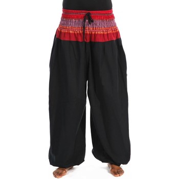 Vêtements Pantalons fluides / Sarouels Fantazia Pantalon sarouel elastique bouffant noir sari rouge Maka Noir