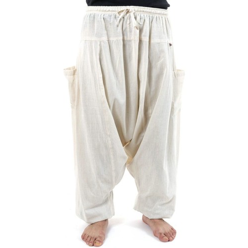 Vêtements Fantazia Pantalon sarwel Nepal zen homme femme coton leger creme Tara Blanc / écru - Vêtements Pantalons fluides