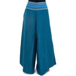 Vêtements Femme Pantalons fluides / Sarouels Fantazia Pantalon ethnique leger chine et rayures Nausika Bleu clair chiné noir et rayures turquoises