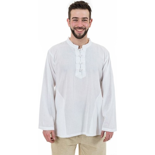 Vêtements Homme Chemises manches longues Fantazia Chemise ethnic asia col mao boutons coton blanc milk Dudha Blanc