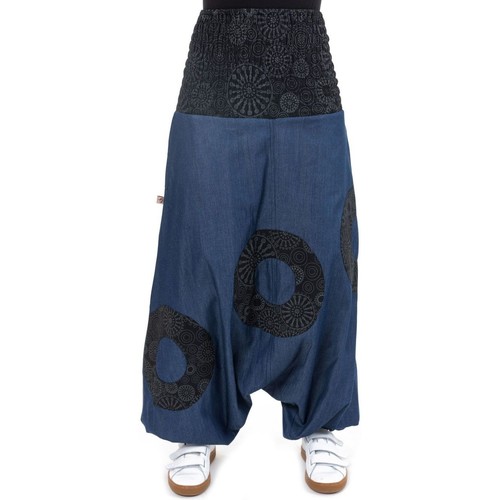 Fantazia Sarouel jean elastique imprime Tirkha Bleu - Vêtements Jeans Femme  14,40 €