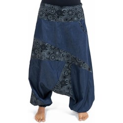Vêtements Pantalons fluides / Sarouels Fantazia Sarouel mixte jean denim soft imprime ethnic graphic original Bleu