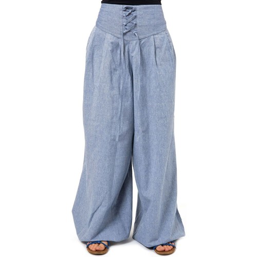 Vêtements Pantalons | Pantalon ethnique chic zen ceinture corset bleu chine Livyo - ZV29683