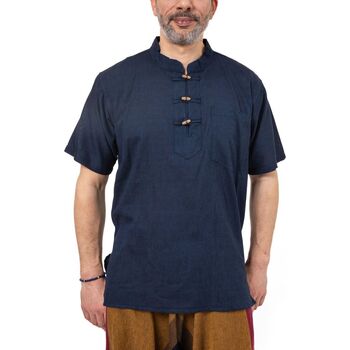 Vêtements Homme Chemises manches longues Fantazia Chemise ethnique manches courtes col mao Bleu