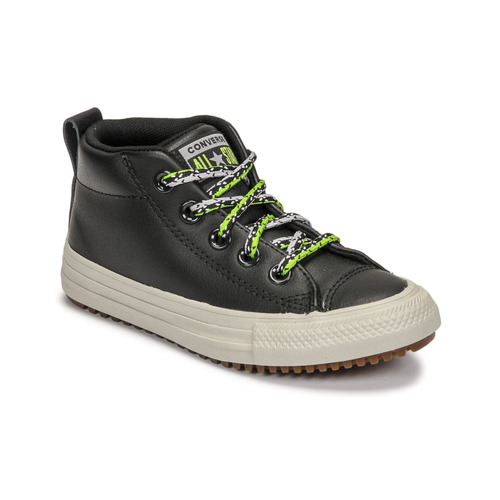 Chaussures Enfant Baskets montantes Converse Canvas CHUCK TAYLOR ALL STAR STREET BOOT DOUBLE LACE LEATHER MID Noir