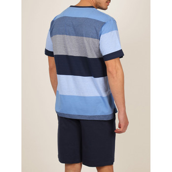 Admas Tenue d'intérieur pyjama short t-shirt Stay Stripes bleu Bleu