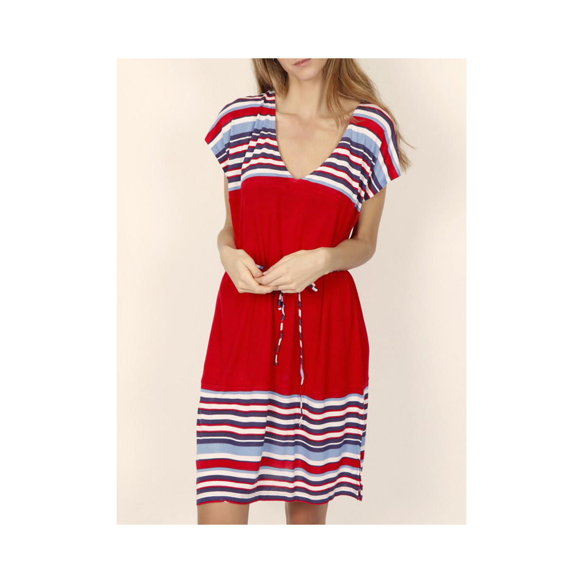 Vêtements Femme Robes Admas Robe estivale manches courtes Elegant Stripes rouge Rouge