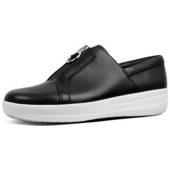 Chaussures Femme Slip ons FitFlop NEW ZIP SNEAKER LEATHER - BLACK BLACK