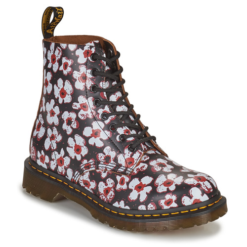 Chaussures Femme Dr Martens Stivali 1460 8 Eye Greasy 1460 PASCAL Noir / Blanc / Rouge