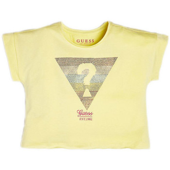 Vêtements Fille T-shirts manches courtes Guess T Shirt fille logo frontal à paillettes jaune J92I21 Jaune