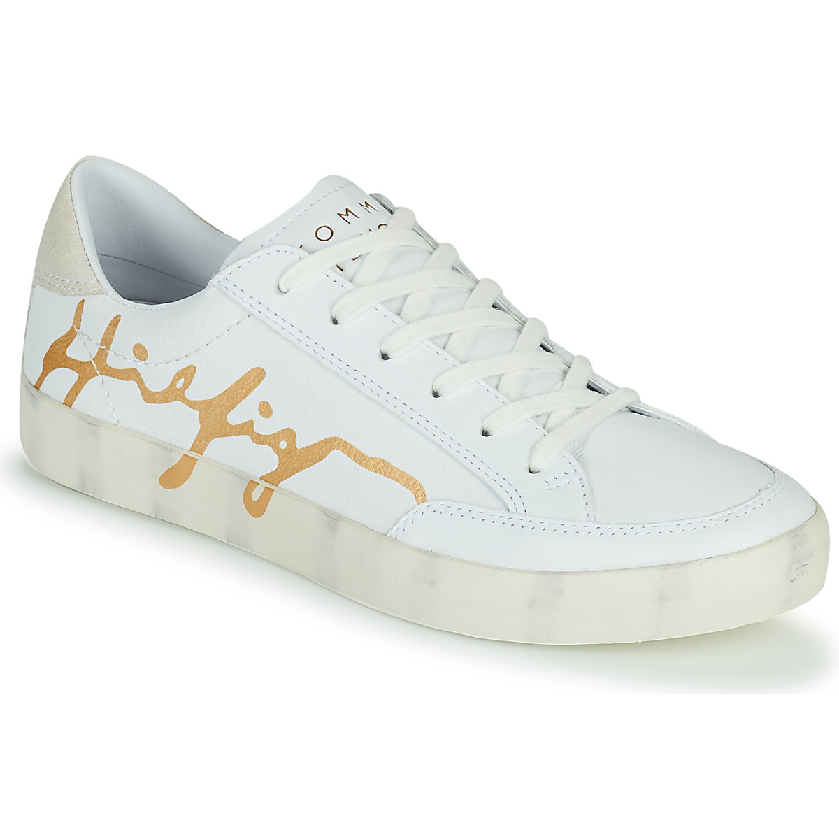 Chaussures Femme Tommy Hilfiger Sport logo tape on cuffs TH SIGNATURE LEATHER SNEAKER Blanc