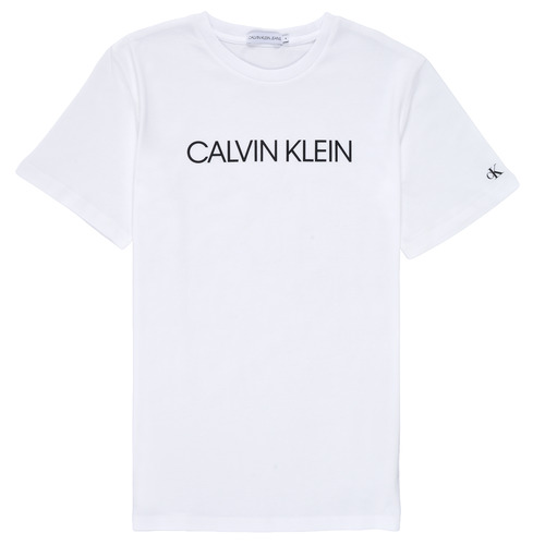 Vêtements Garçon Calvin Klein Jeans INSTITUTIONAL T-SHIRT Blanc - Livraison Gratuite 