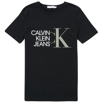 Vêtements Garçon T-shirts manches courtes Calvin Klein Jeans HYBRID LOGO FITTED T-SHIRT Noir