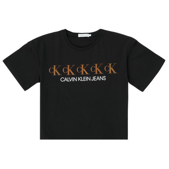Vêtements Fille T-shirts manches courtes Calvin Klein Jeans CK REPEAT FOIL BOXY T-SHIRT Noir