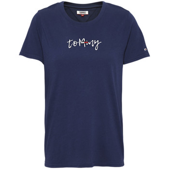 Vêtements Femme T-shirts manches courtes navy Tommy Jeans Flag on script tee Bleu