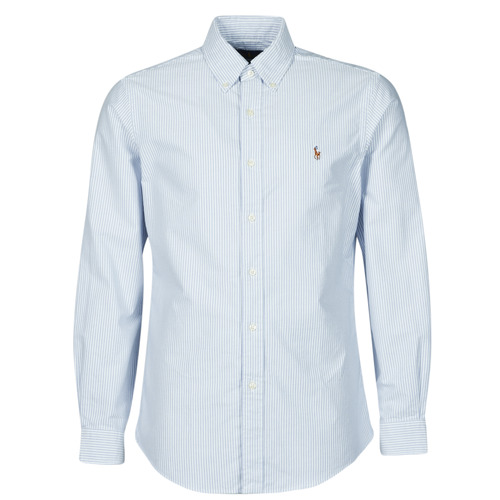 Vêtements Homme Chemises manches longues Polo Branca Ralph Lauren CHEMISE COUPE DROITE EN OXFORD Bleu / Blanc