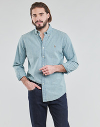 Vêtements Homme Chemises manches longues Polo Ralph Lauren CHEMISE AJUSTEE EN CHAMBRAY DENIM COL BOUTONNE Bleu
