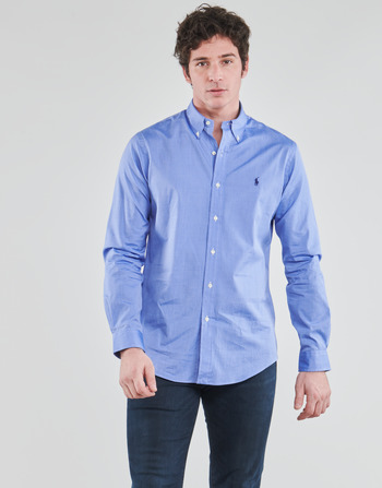 Mode Chemises Chemises à manches longues blue collar Chemise \u00e0 manches longues bleu-blanc imprim\u00e9 allover 
