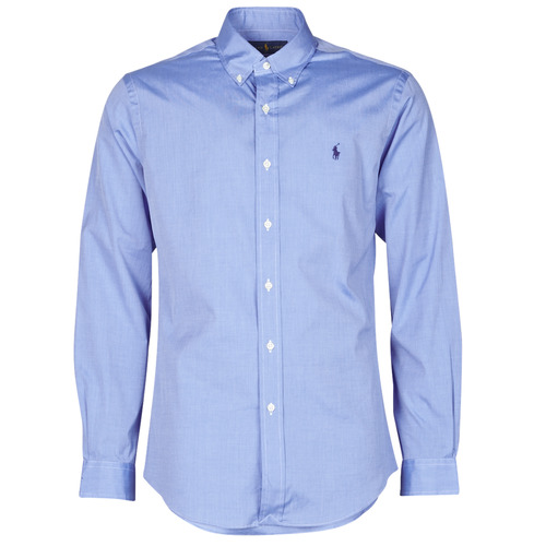 Vêtements Homme Chemises manches longues Polo Regular Ralph Lauren CHEMISE AJUSTEE EN POPLINE DE COTON COL BOUTONNE Bleu