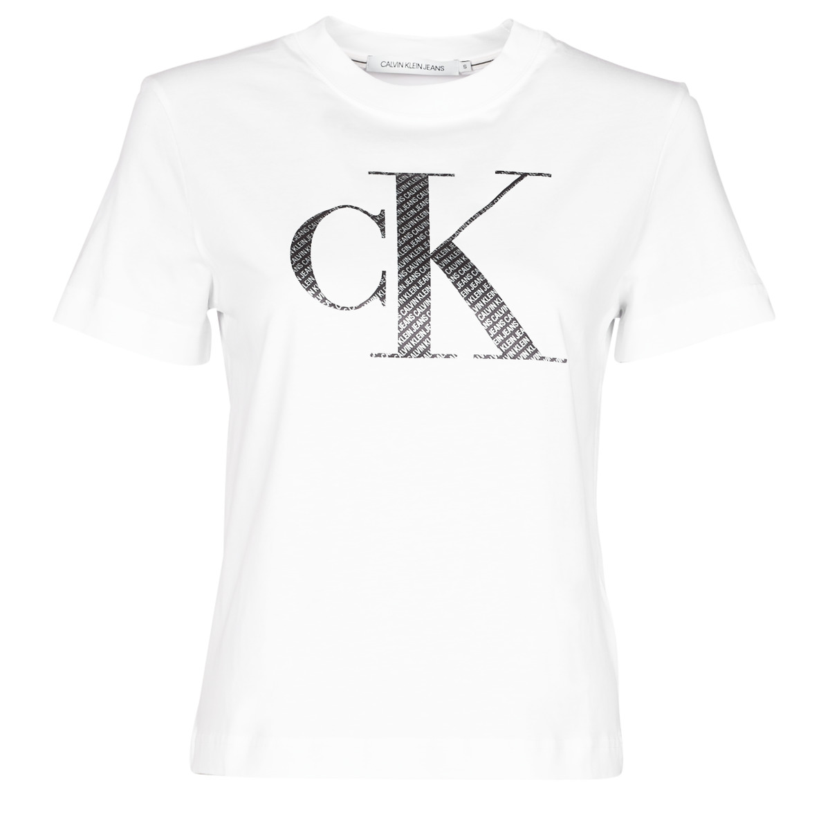 Vêtements Femme Calvin Klein Langärmliges Oberteil mit Rollkragen und kleinem Logo in Weiß SATIN BONDED FILLED CK TEE Blanc