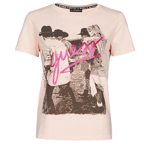 Guess SS CN PAULA TEE Rose - Livraison Gratuite | Spartoo ! - Vêtements T- shirts manches courtes Femme 39,92 €