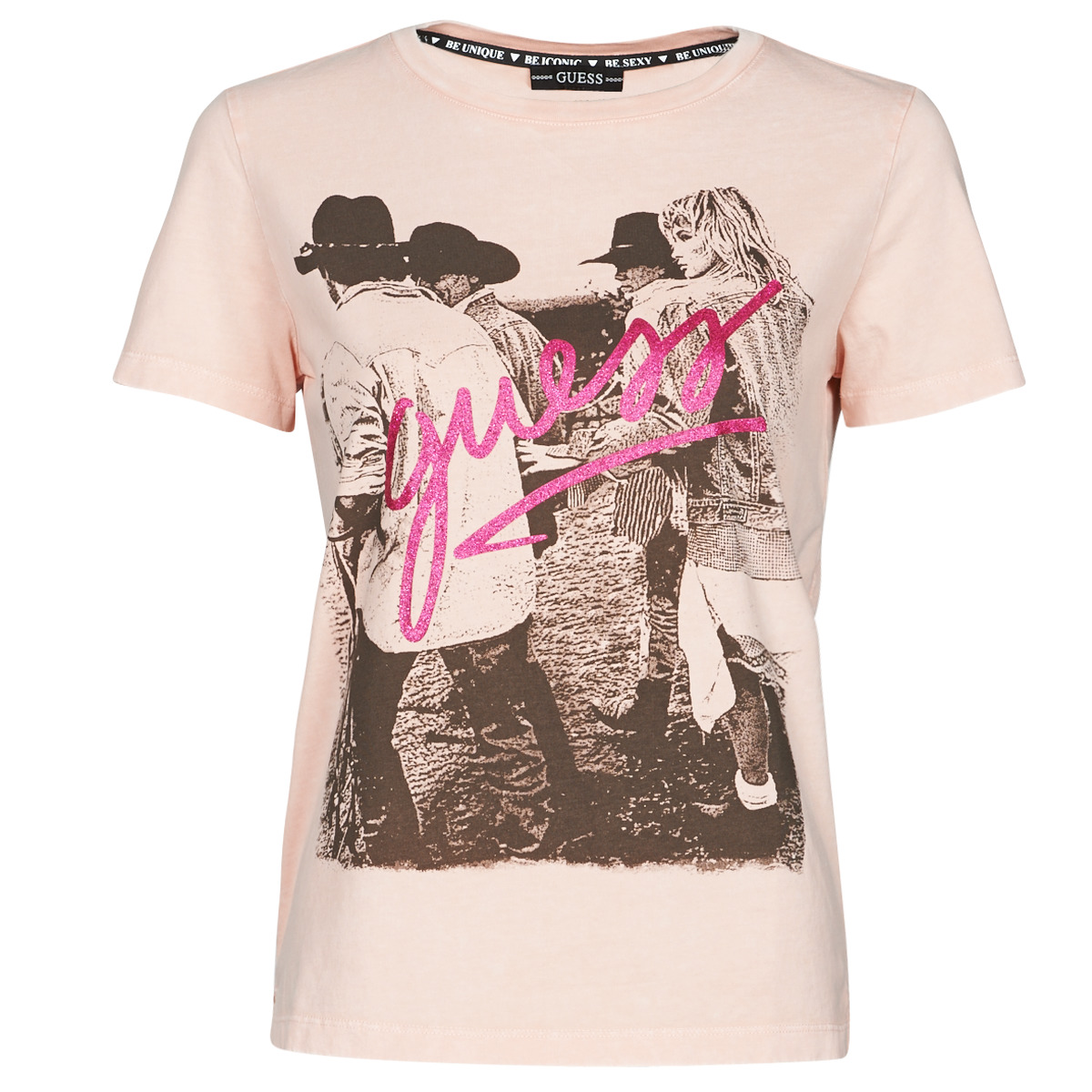 Vêtements Femme T-shirts manches courtes Guess FUXIA SS CN PAULA TEE Rose