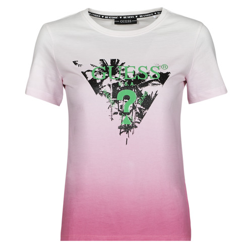 Vêtements Femme T-shirts Rose manches courtes Guess SS CN PALMS TEE Rose / Multicolore