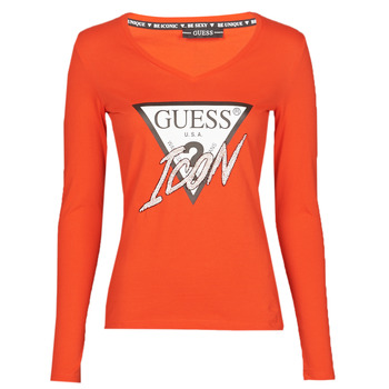 Vêtements Femme T-shirts manches longues Guess LS VN ICON TEE Rouge