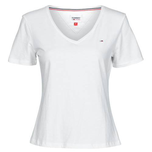 Vêtements Femme logo embroidered polo shirt salvatore ferragamo t shirt navy Tommy Jeans SOFT JERSEY V NECK Blanc