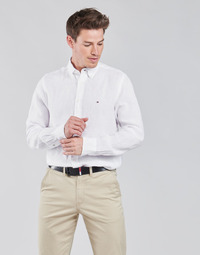 Vêtements Homme Chemises manches longues EN0EN01498 Tommy Hilfiger PIGMENT DYED LINEN SHIRT Blanc