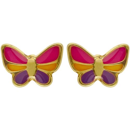 Montres & Bijoux Fille Boucles d'oreilles Brillaxis Boucles d'oreilles Papillon à vis laque multicolore Jaune