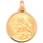 Médaille  ronde ange or jaune 18 carats