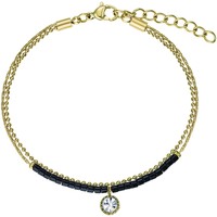 Montres & Bijoux Femme Bracelets Go Mademoiselle Bracelet  acier doré et perles noires Jaune