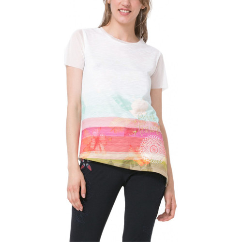 Femme Desigual T Shirt Asimetric Polynesia Blanc 73T2EP9 (rft) Blanc - Vêtements T-shirts manches courtes Femme 55 