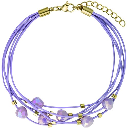 Montres & Bijoux Femme Bracelets Go Mademoiselle Bracelet  multi-rangs cuir violet Jaune