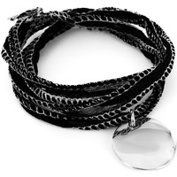 Montres & Bijoux Femme Bracelets Brillaxis Bracelet  soie noire médaille Blanc