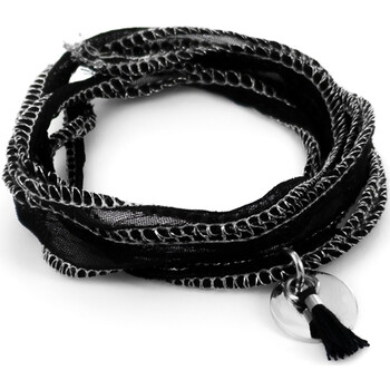 Besaces / Sacs bandoulière Femme Bracelets Brillaxis Médaille acier et pompon noir Blanc